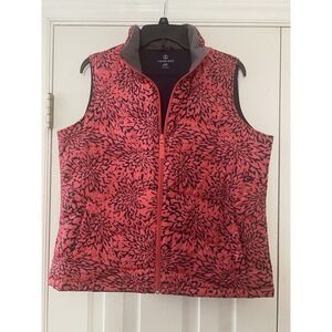 Lands End Puffer Vest Down Floral Womens Size MP PINK navy Blue Active Warm